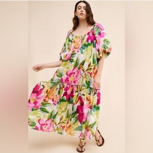 Farm Rio off white painted flowers maxi dress
